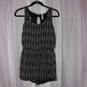 Black Aztec Print Romper with Keyhole Back